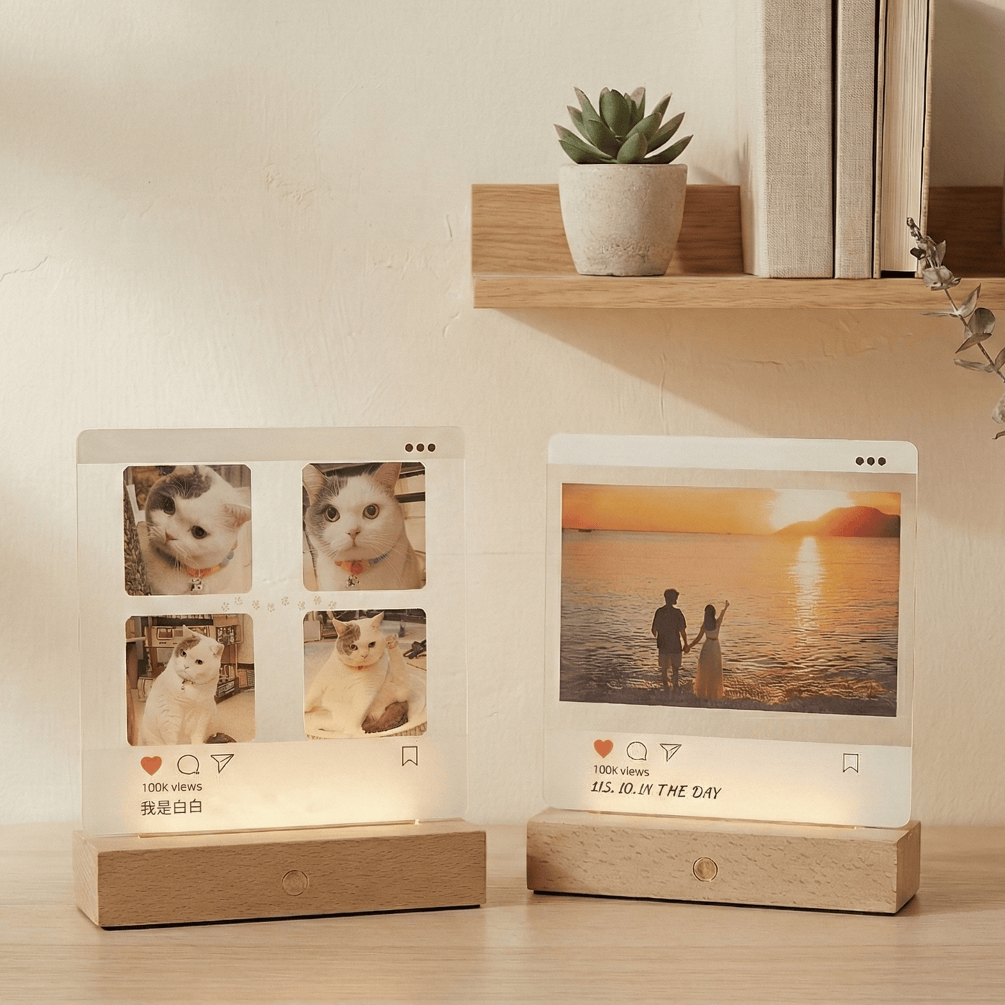 ✨實木立牌兼小夜燈✨USB線開關款